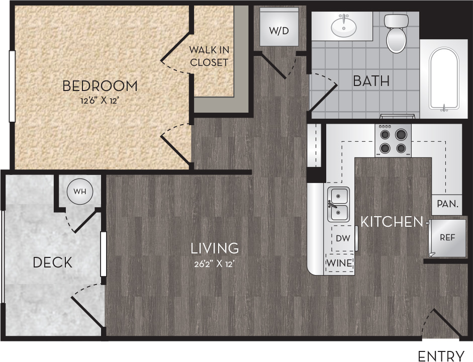 Plan A1 - 1 Bedroom, 1 Bath Floor Plan