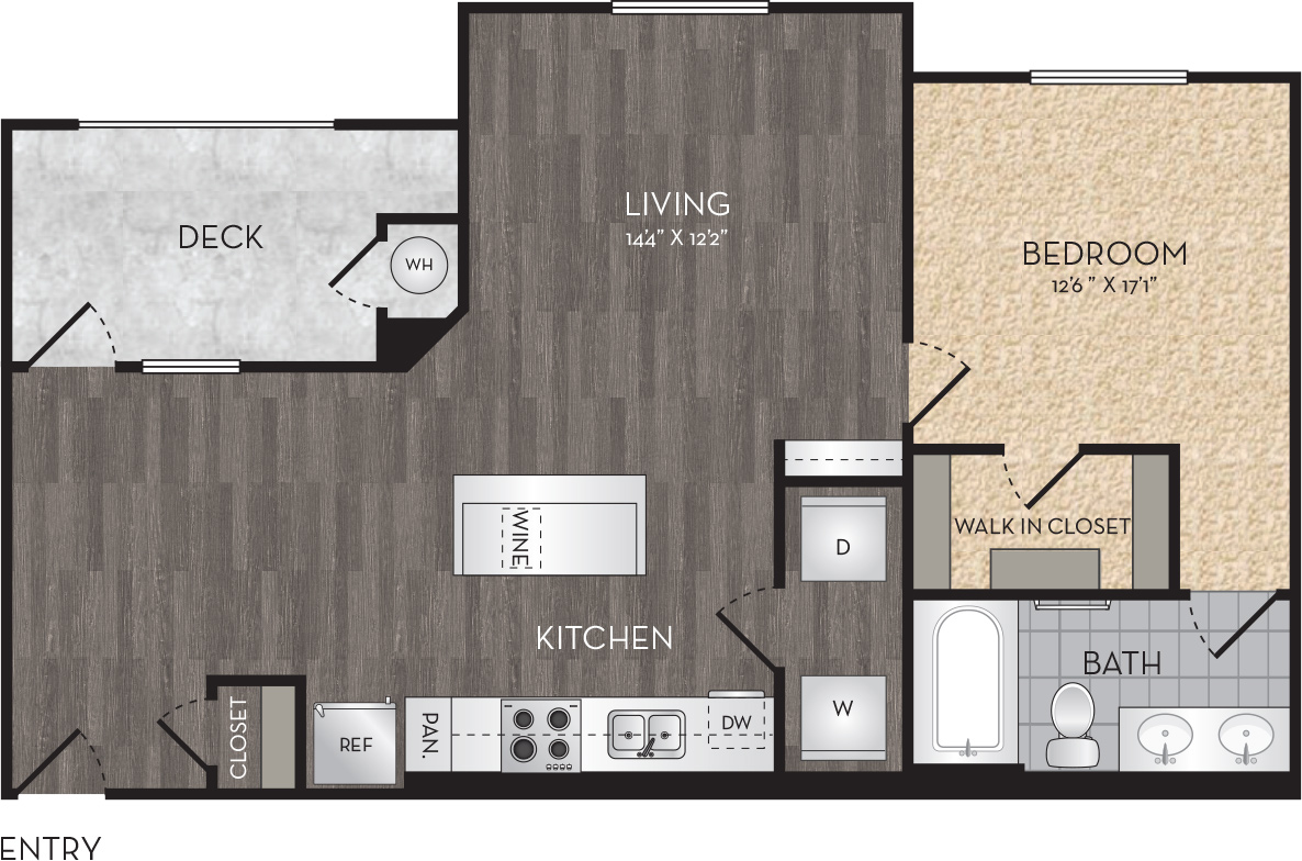 Plan A3 - 1 Bedroom, 1 Bath Floor Plan