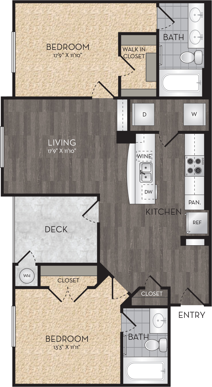 Plan B1 - 2 Bedroom, 2 Bath Floor Plan