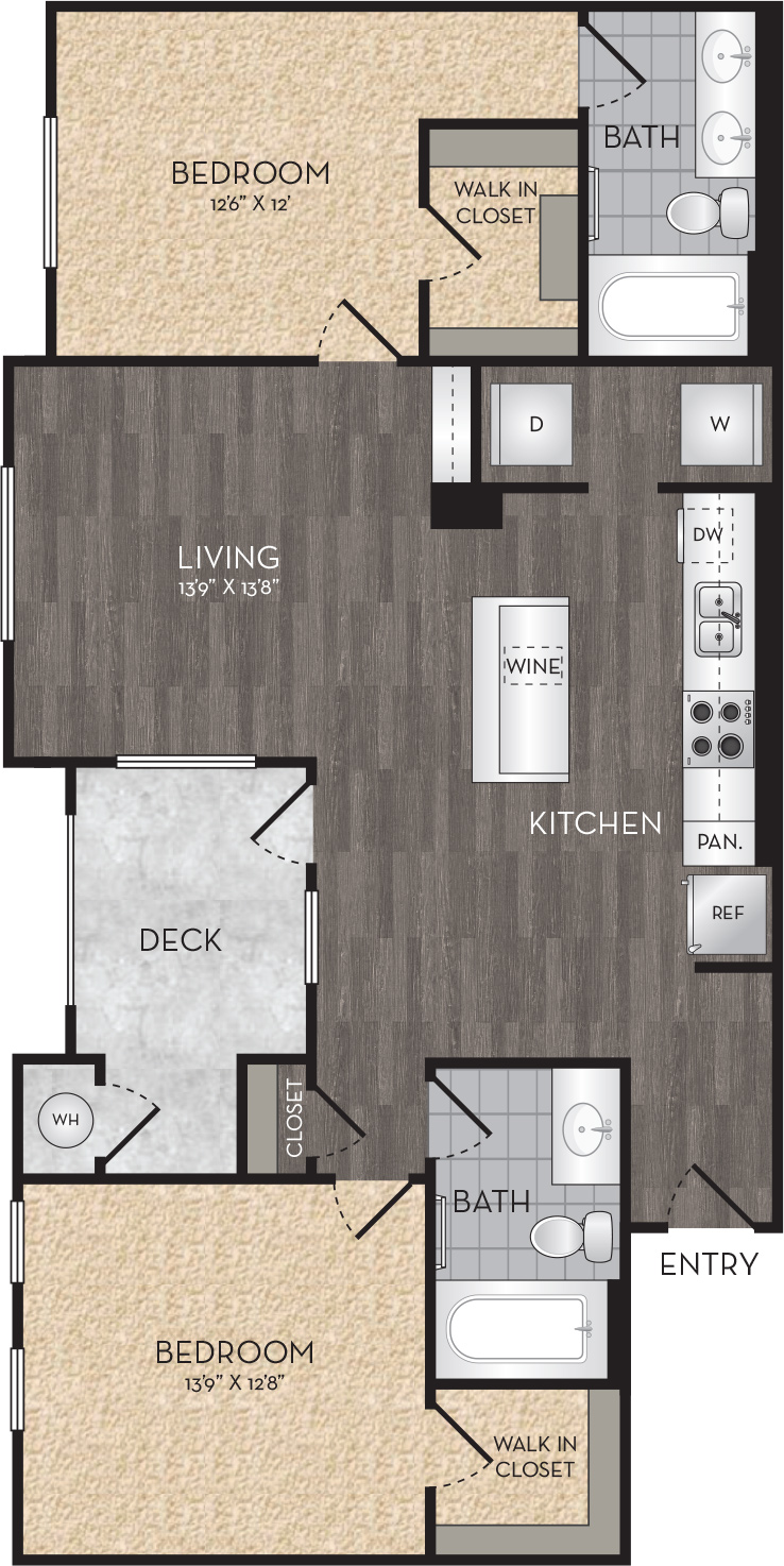 Plan B2 - 2 Bedroom, 2 Bath Floor Plan