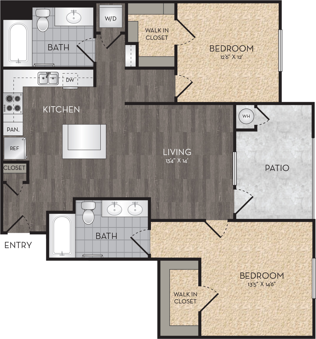 Plan B3 - 2 Bedroom, 2 Bath Floor Plan