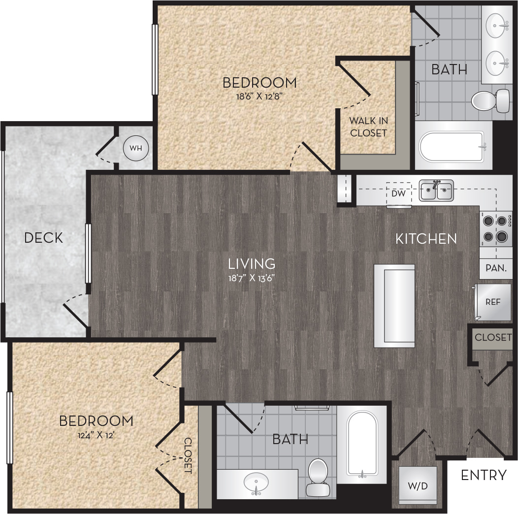 Plan B4 - 2 Bedroom, 2 Bath Floor Plan