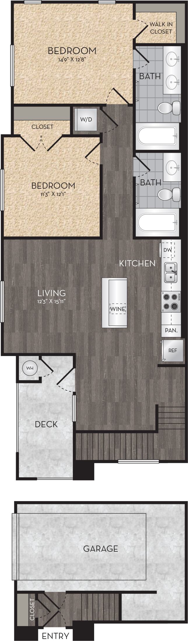 Plan B5 - 2 Bedroom, 2 Bath Floor Plan