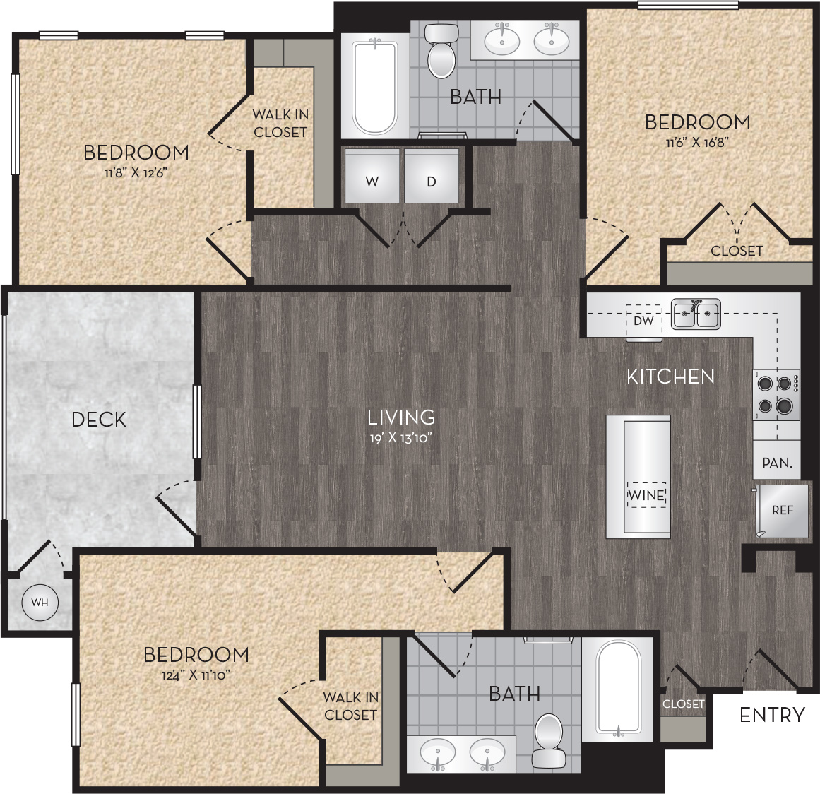 Plan C1 - 3 Bedroom, 2 Bath Floor Plan